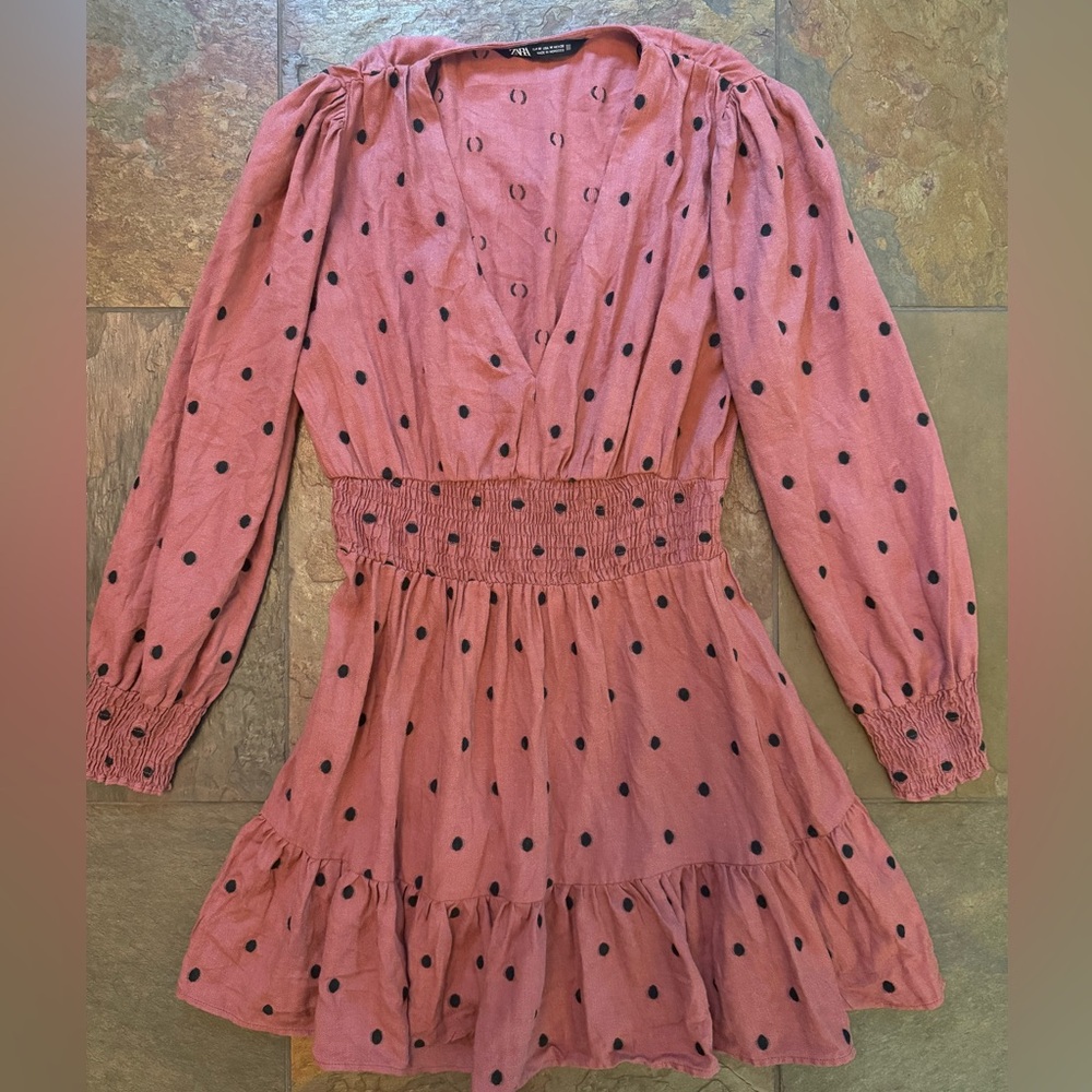Polka Dot Dress Zara mauve black medium long sleeve ruffle soft